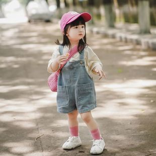 寶寶洋氣短褲 中小童褲 女童牛仔背帶褲 子2025新款 男童休閑褲 夏季