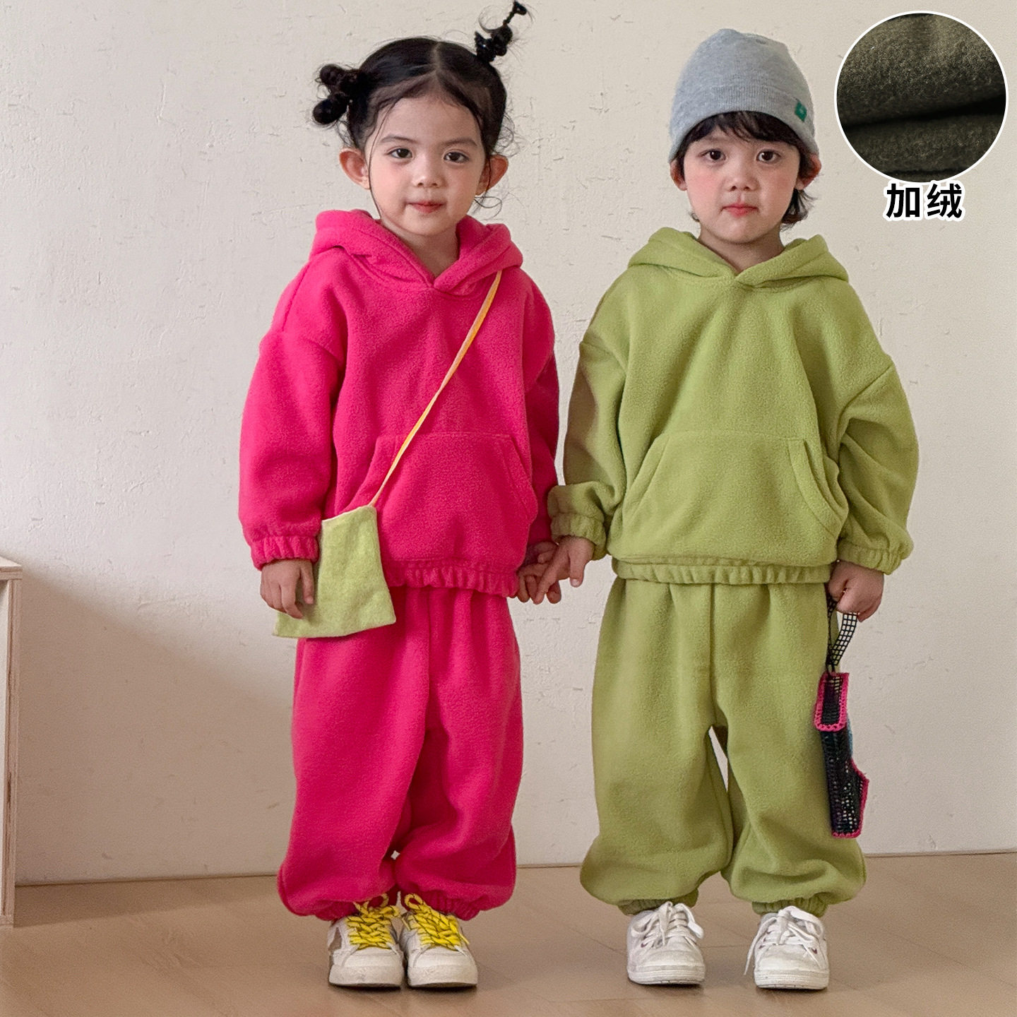 2026新款保暖宝宝卫衣裤子儿童摇粒绒套装男童秋冬季加绒女童运动