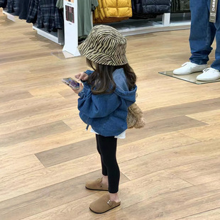 宽松连帽牛仔外套上衣休闲白色长T百搭小脚裤 韩版 新款 女童春秋装