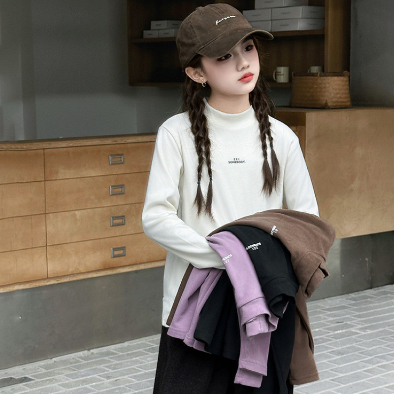 女童2026秋冬款加厚卫衣女大童冬装新款时尚字母印花双面德绒打底