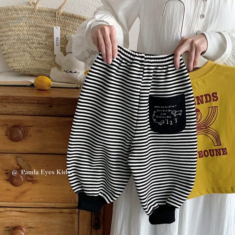 男童裤子春秋款卫裤男宝宝运动裤条纹儿童春装男孩休闲长裤灯笼裤