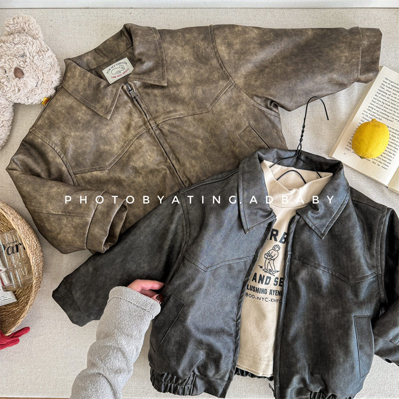 2024童装冬款上衣儿童冬装韩版PU皮衣棉衣女童男童皮夹克外套棉服