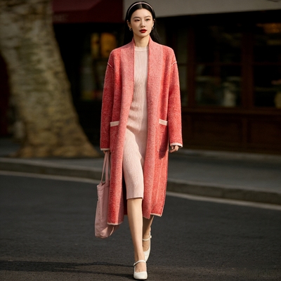 BTT高端品牌折扣专柜正品2998特卖厚实中长款羊毛开衫毛织外套冬