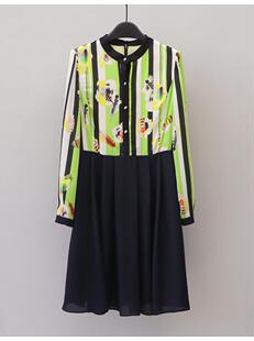 拼接立领长袖 3560春时尚 A字连衣裙 折扣专柜正品 米欧N高端大牌女装