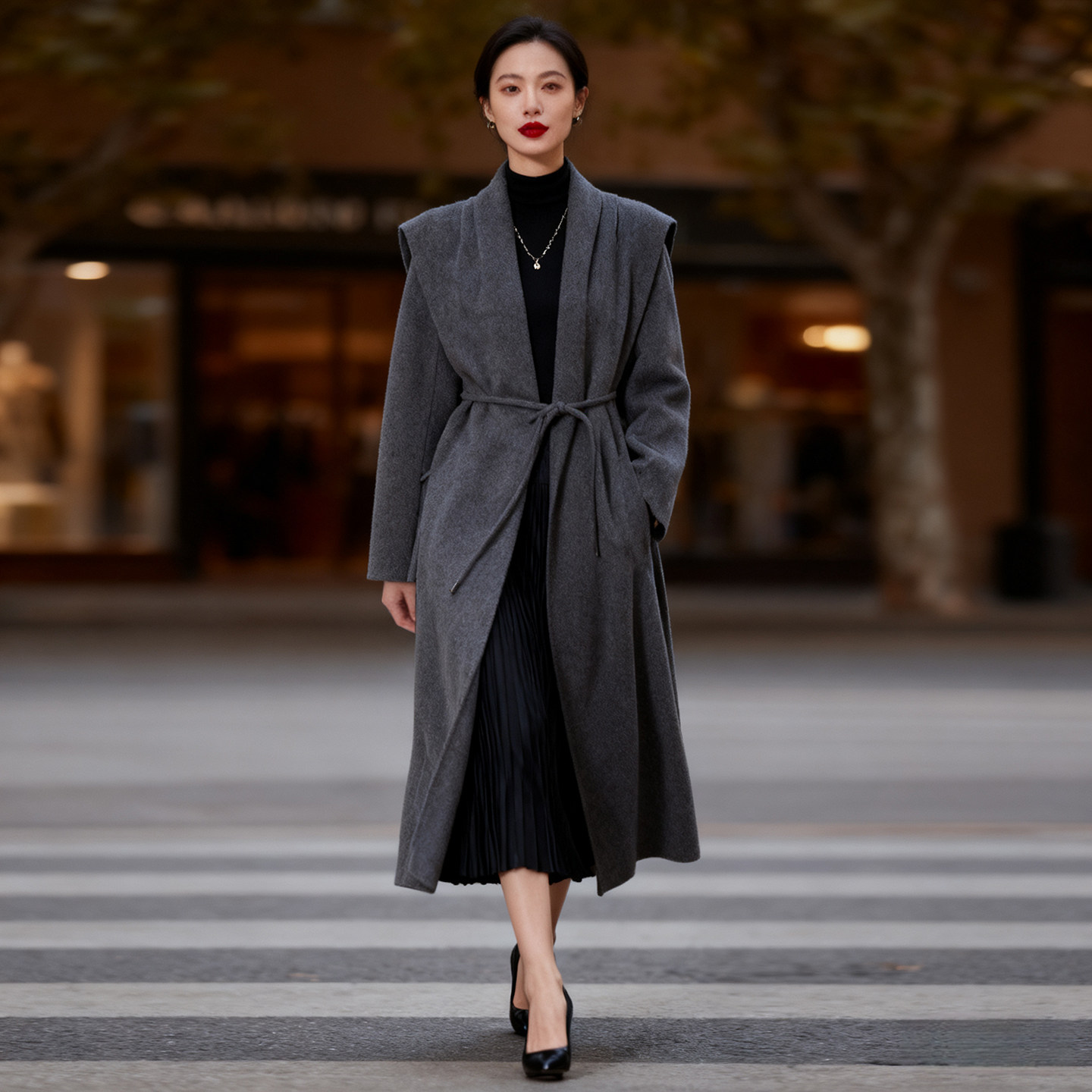 MAV高端羊绒品牌专柜价18800气质山羊绒+桑蚕丝+绵羊毛双面呢大衣