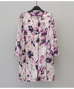 米欧N高端大牌女装 3560薄休闲印花中长圆领风衣外套 折扣专柜正品