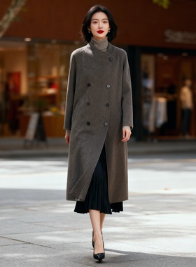 MAV高端羊绒品牌专柜价23800柔软100%骆驼绒双面呢小V领长款大衣