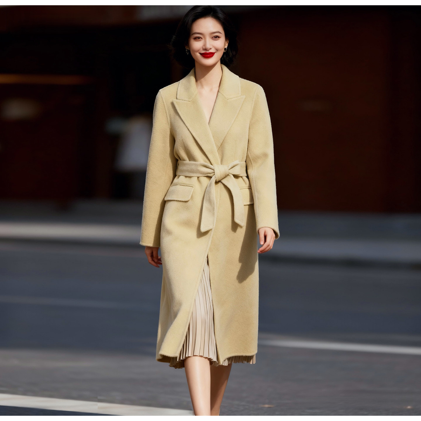 MAV高端羊绒品牌专柜特卖14800简约羊驼+羊毛西装领双面呢大衣冬