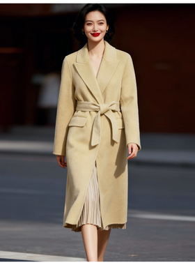 MAV高端羊绒品牌专柜特卖14800简约羊驼+羊毛西装领双面呢大衣冬