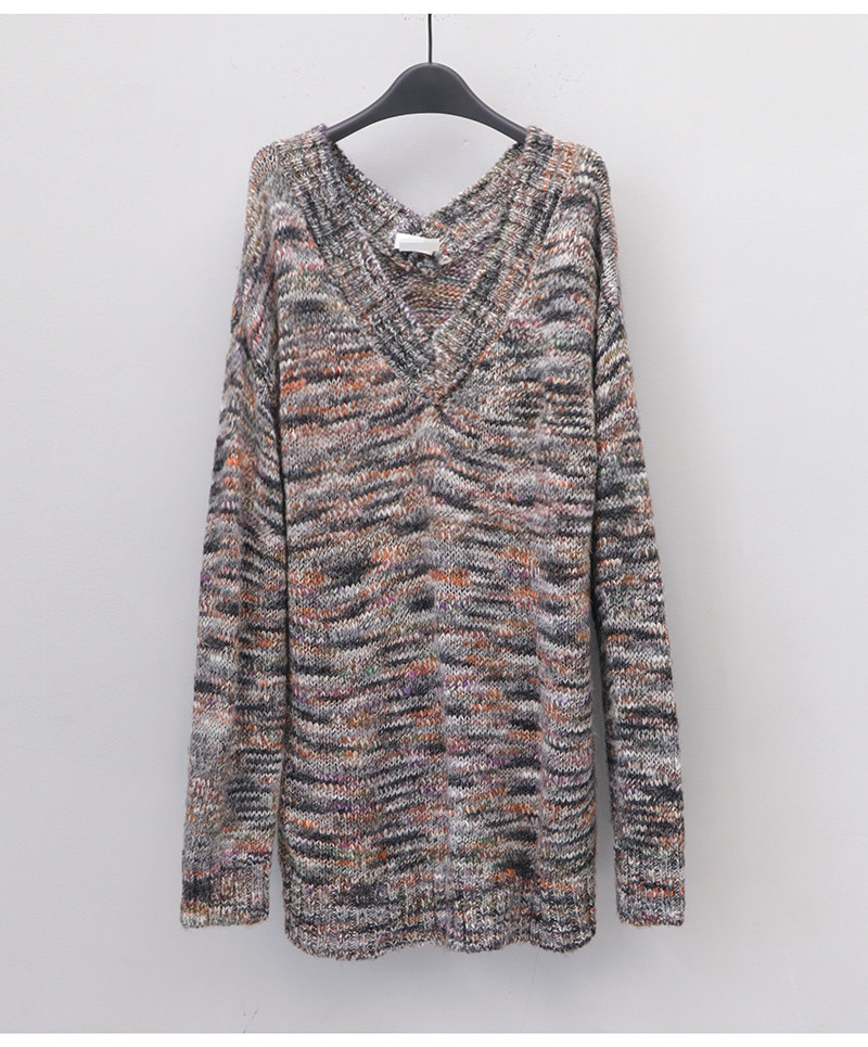 梅S*N大牌折扣专柜正品2980时尚宽松慵懒风彩色粗织中长款厚毛衫