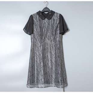 连衣裙 拼亮线娃娃领短袖 米欧N高端大牌折扣专柜正品 3560气质修身