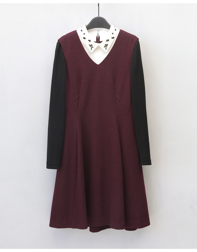 姿Z高端品牌正品折扣3890修身长袖衬衫假领口袋100%羊毛呢连衣裙