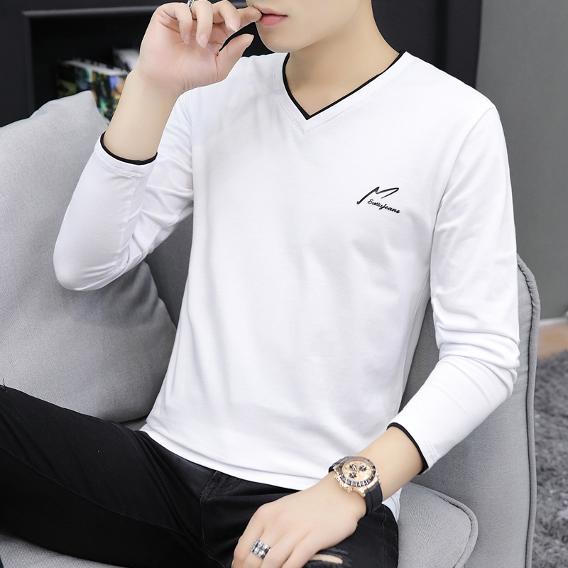 v领打底衫男士纯棉长袖t恤保暖