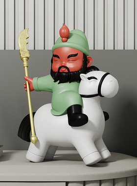 国潮关公陶瓷摆件招财装饰