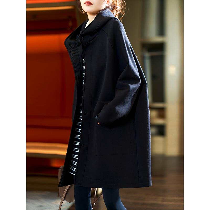 素木空气层连帽外套女春季2025年新款中长款上衣欧货大码女装大衣