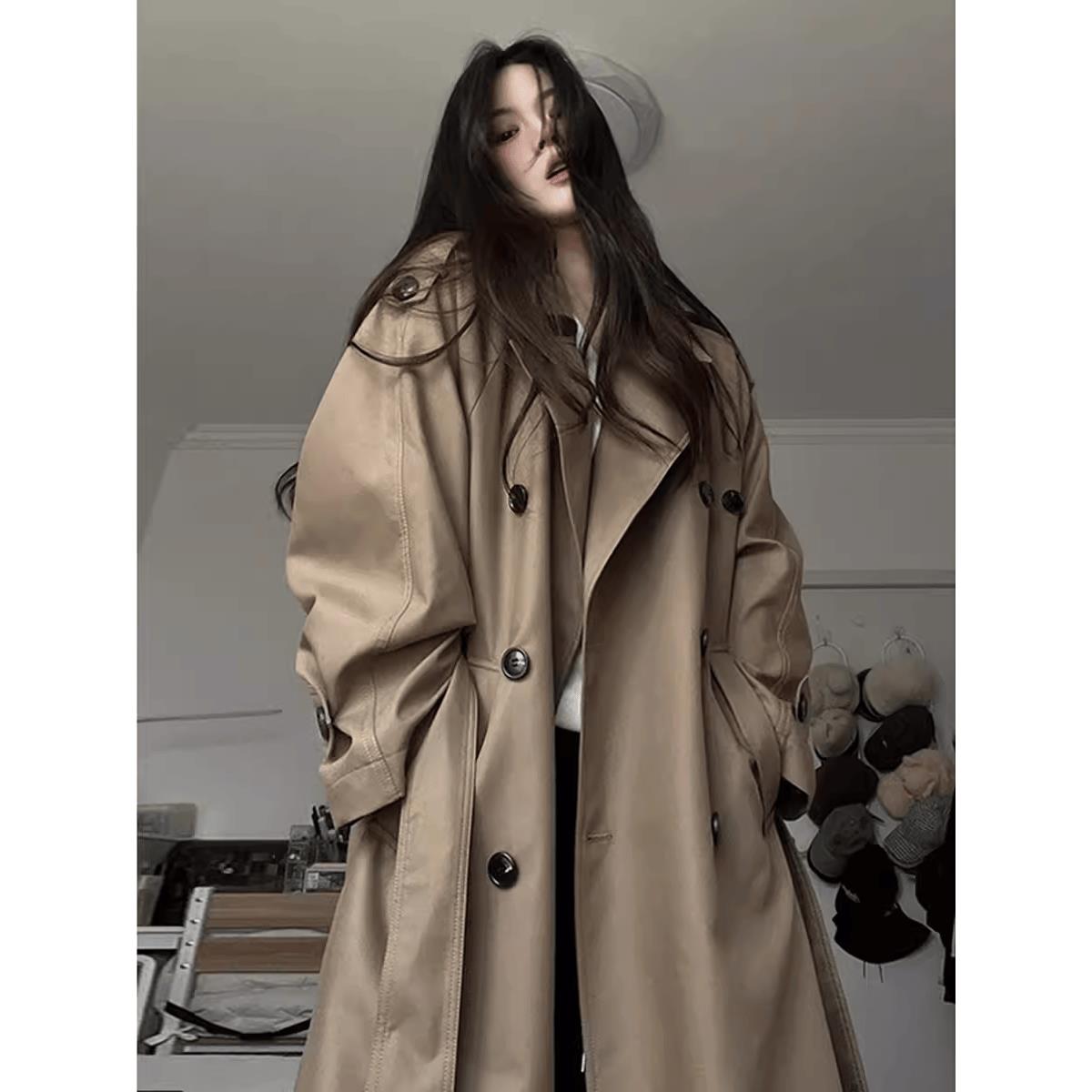 高个子加长版卡其色大码风衣外套女2025新款春秋超长款高级感大衣