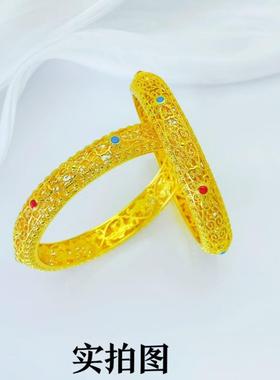 新款越镯南沙金手女镂空花丝琅珐镯子24.12.10时品尚气质百搭婚庆