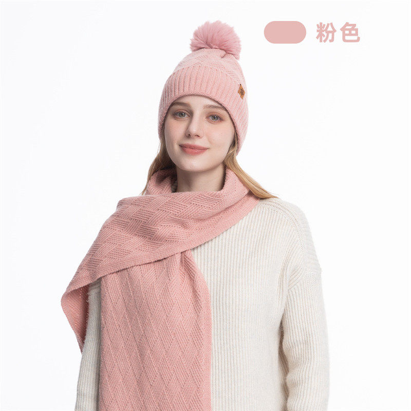 粉色围巾帽子两件套秋冬季防风寒女士加绒加厚电动车户外骑自行车