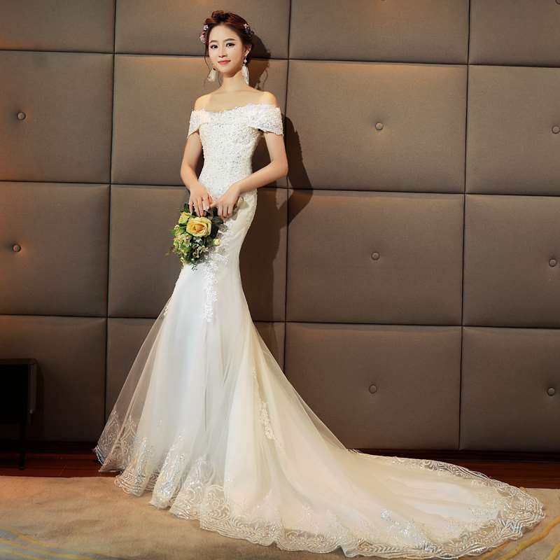 婚纱礼服2018新款春季新娘结婚韩式修身显瘦一字肩鱼尾婚纱小拖尾|msdalam kategori Butik wanita / wanita, perkahwinan/Cheongsam/pakaian, perkahwinan - dari Buy2taobao.com untuk memberikan perkhidmatan ejen Taobao profesional membeli