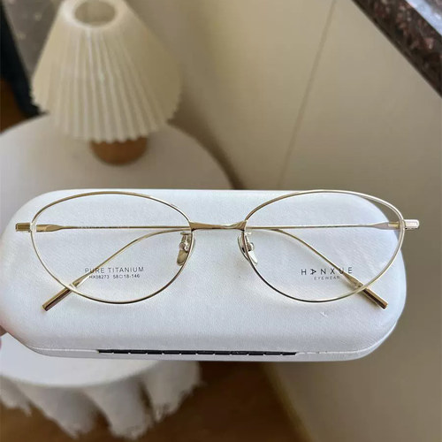 8克08273新款超轻纯钛猫眼近视镜女圆框中小脸眼镜框适配防蓝光