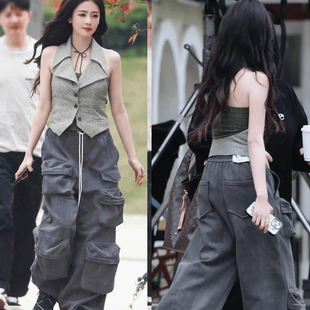JNYLON复古斯文辣妹多口袋宽松阔腿工装裤子女奔跑吧白鹿同款2025