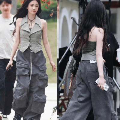JNYLON复古斯文辣妹多口袋宽松阔腿工装裤子女奔跑吧白鹿同款2025