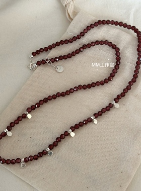 红石榴石水晶项链925纯银星星挂坠原创叠戴本命年送女友闺蜜礼物