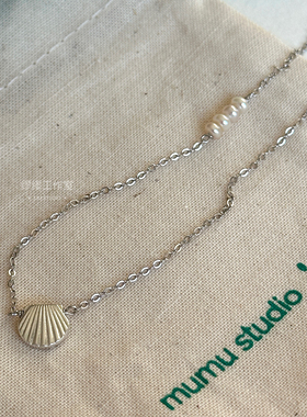 ins风贝壳项链气质925纯银锁骨链配饰2025年新款小珍珠叠戴绿松石