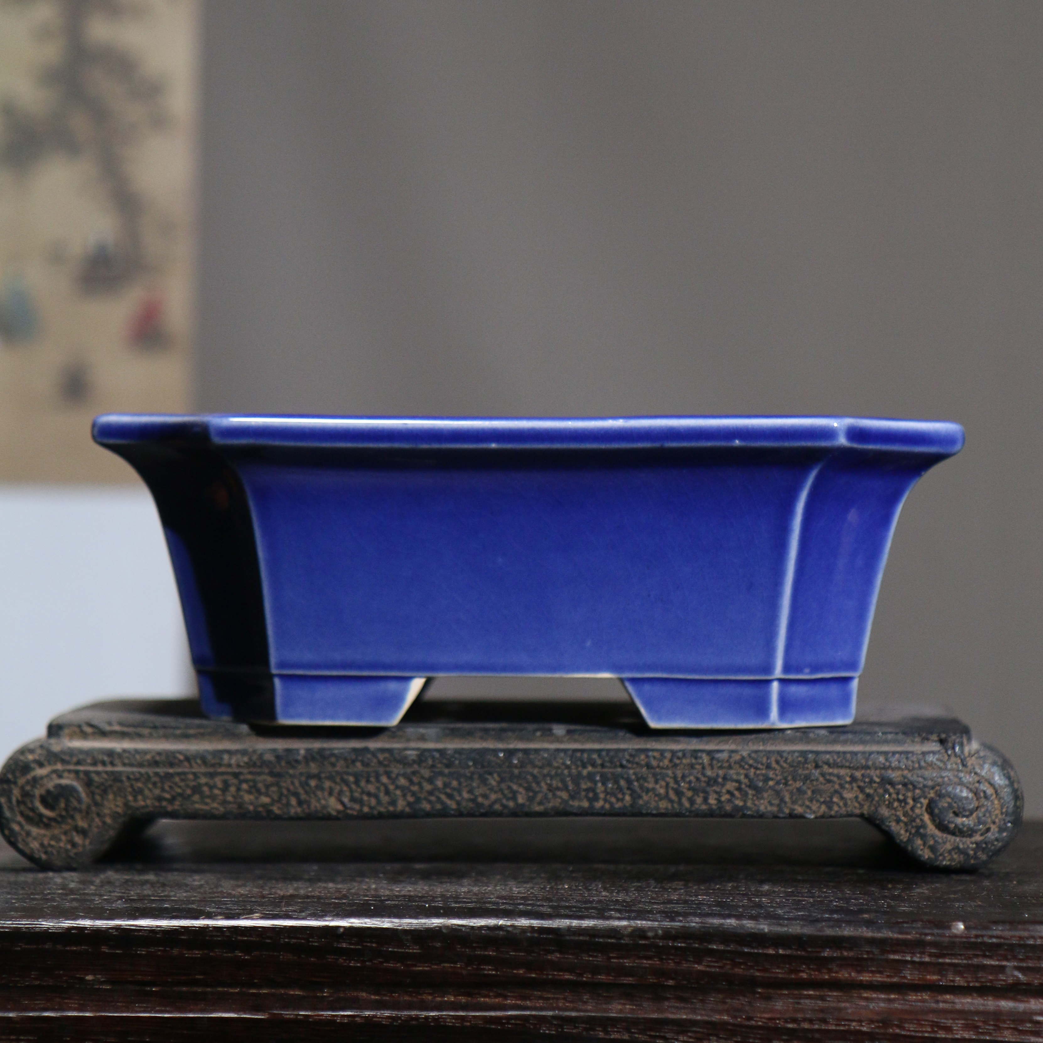 紫砂花盆陶瓷盆景盆长方形奎面星宇觅陶乡马槽盆桌面盆栽开片釉