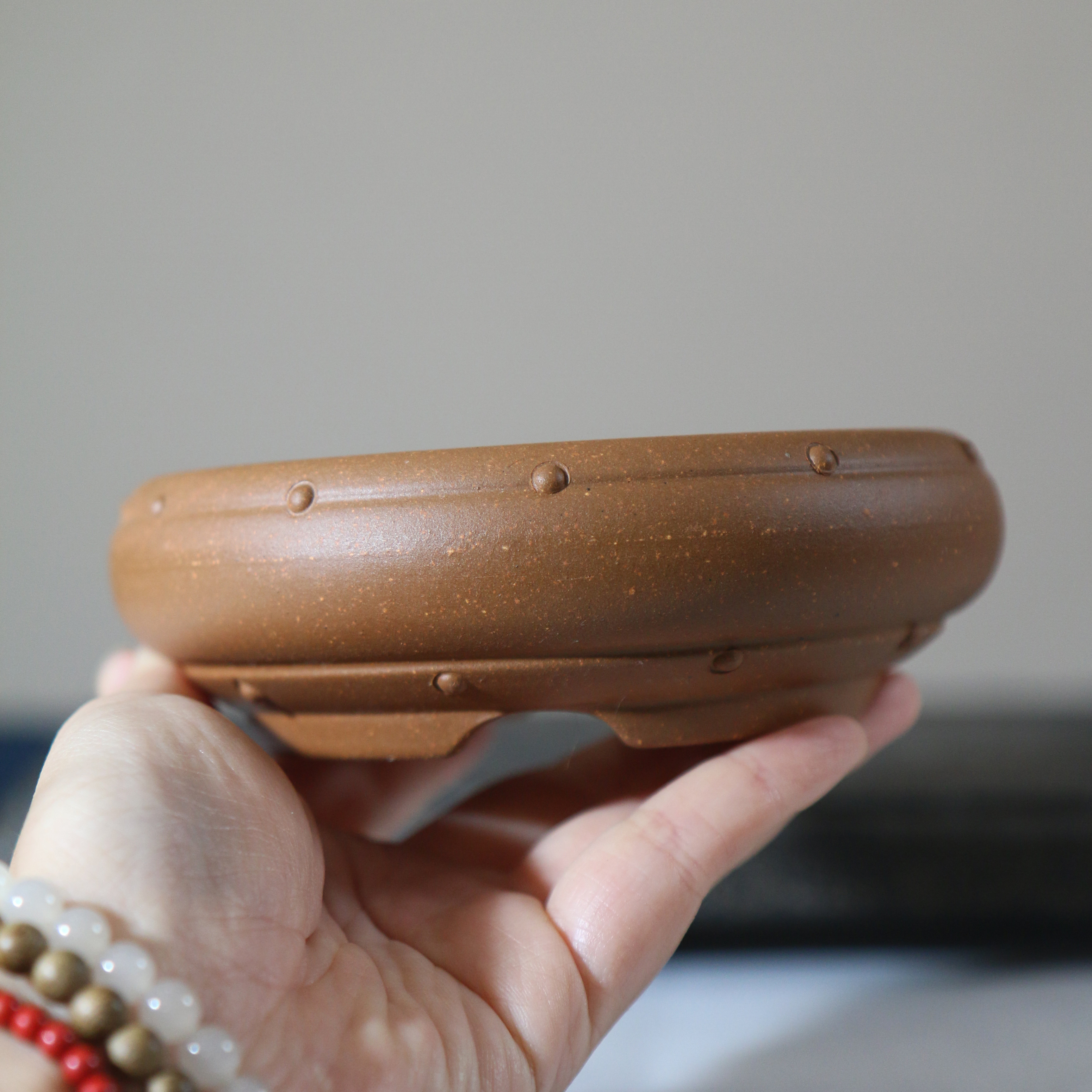 紫砂花盆圆形手工降坡泥盆景盆鼓丁盆小盆菖蒲盆仿古典鼓盆中国风