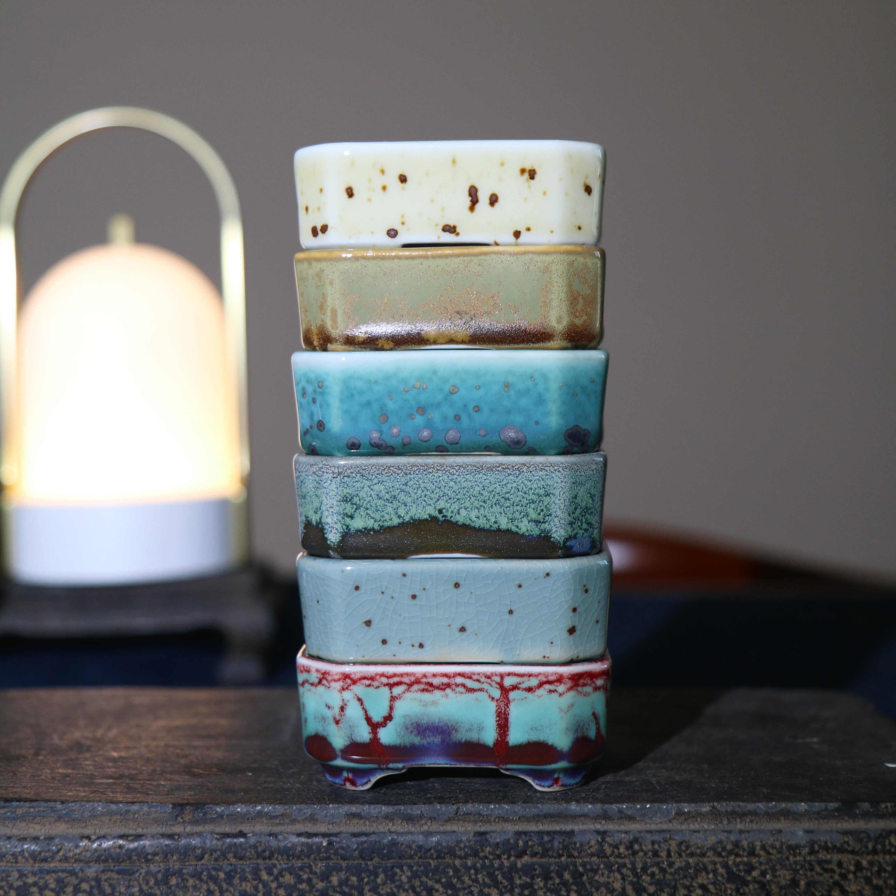 微长方形微型釉盆陶瓷花盆星宇款