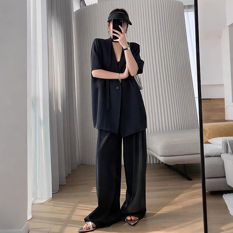 2026春夏新款时尚个性套装女气质高级感宽松显瘦西装阔腿裤两件套