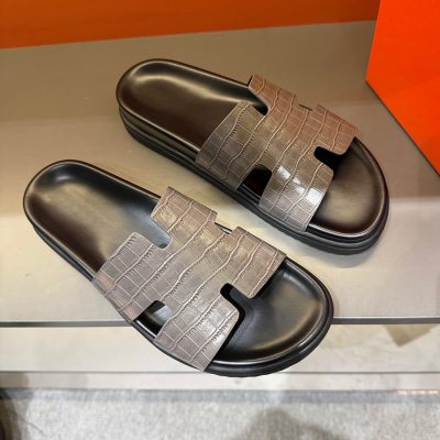 厚底鳄鱼纹一字拖外穿潮牌真皮
