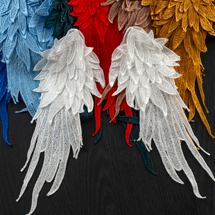 优质涤纶立体翅膀水溶刺绣天使之翼多层贴花 重工花边布贴DIY材料