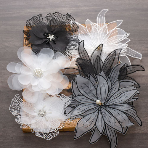 MAMASA立体仿珍珠钻网纱蕾丝花朵