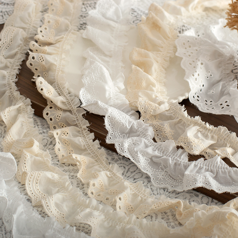 MAMASA全棉棉布刺绣无弹皱褶花边