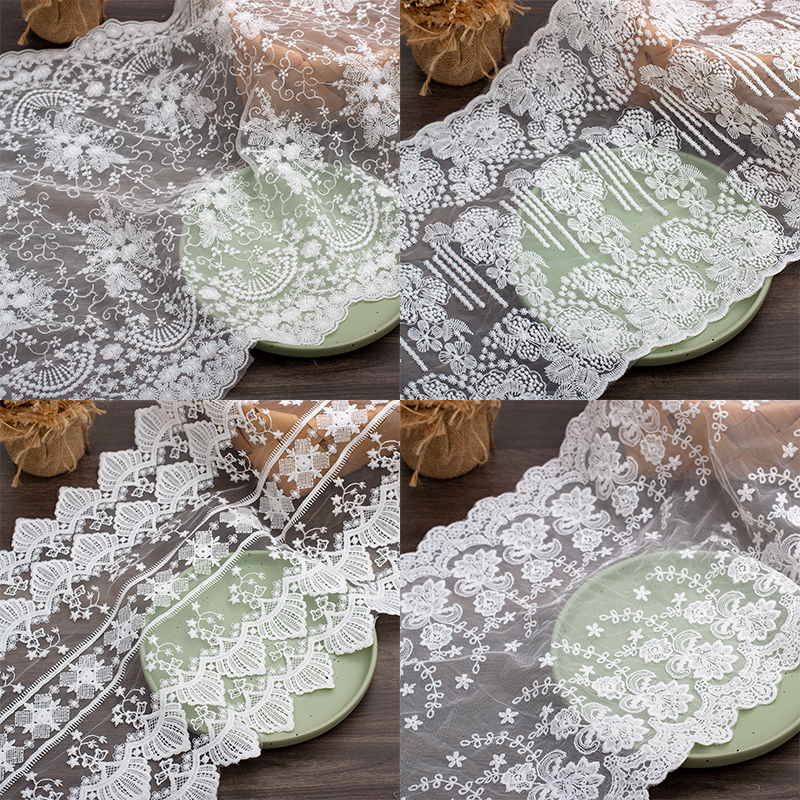 加宽双边牛奶丝欧式刺绣蕾丝花边 精致服装布艺桌布装饰辅料