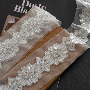 宽7cm重工珠绣蕾丝花边 网纱刺绣亮片珠管服装辅料