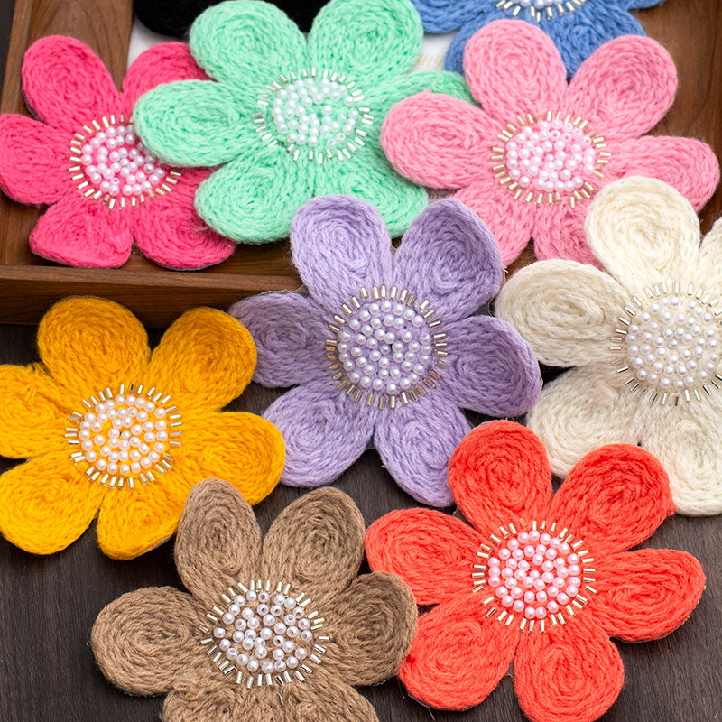 宽12cm毛线编制珍珠彩色花朵布贴 闪亮珠管毛巾绣服装布艺辅料,居家布艺,布贴,淘宝优惠券,粉丝福利购,淘宝优惠卷
