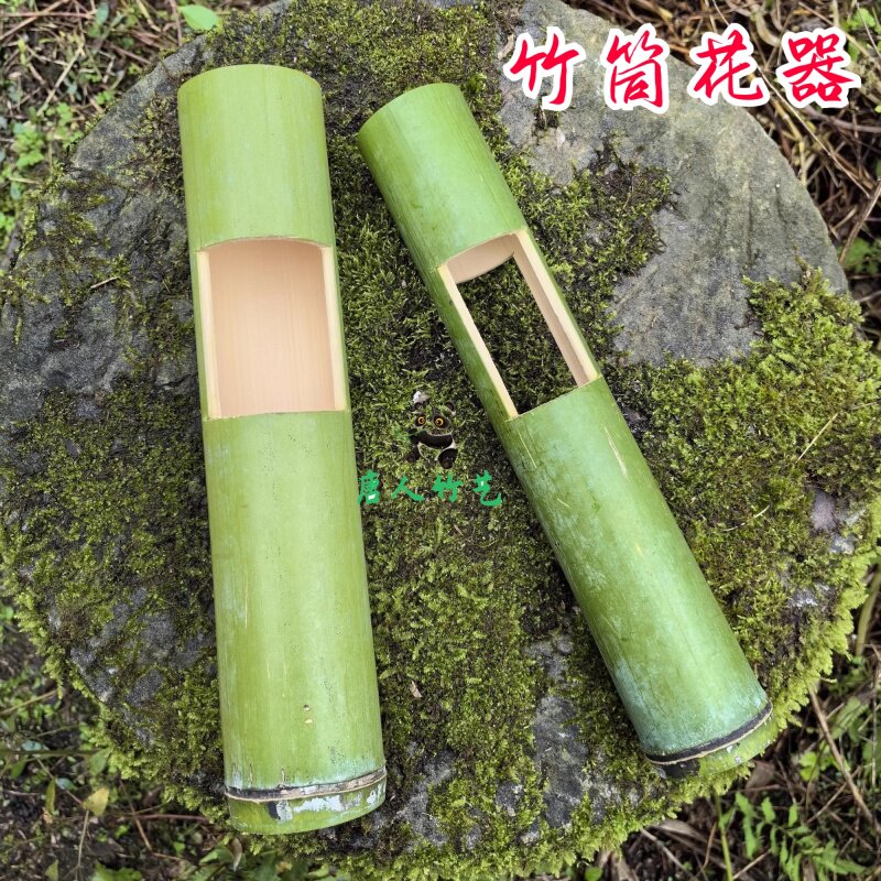新鲜竹筒花器花瓶国风摆件插花花艺环创道具特色新中式绿色竹子