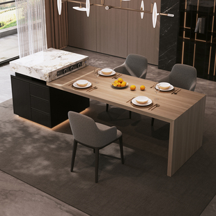 2025新款 厨房倒台 岛台餐桌可伸缩一体家用潘多拉岩板岛台开放式