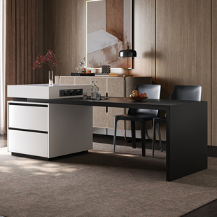 现代简约岛台餐桌一体式 家用极简黑白拼色岩板岛台餐桌 2025新款