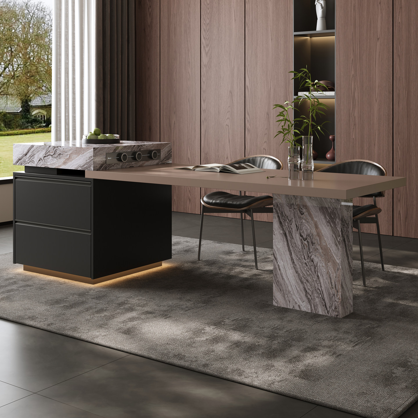 威尼斯棕岩板岛台可伸缩一体家用意式极简餐桌可定制带蒸烤箱倒台,住宅家具,岛台餐桌,淘宝优惠券,粉丝福利购,淘宝优惠卷