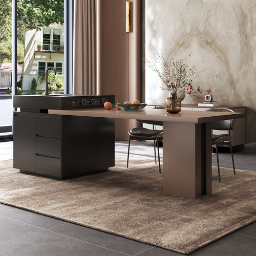 简桌2025新款岛台餐桌一体可伸缩家用小户型带储物轻奢岩板中岛台