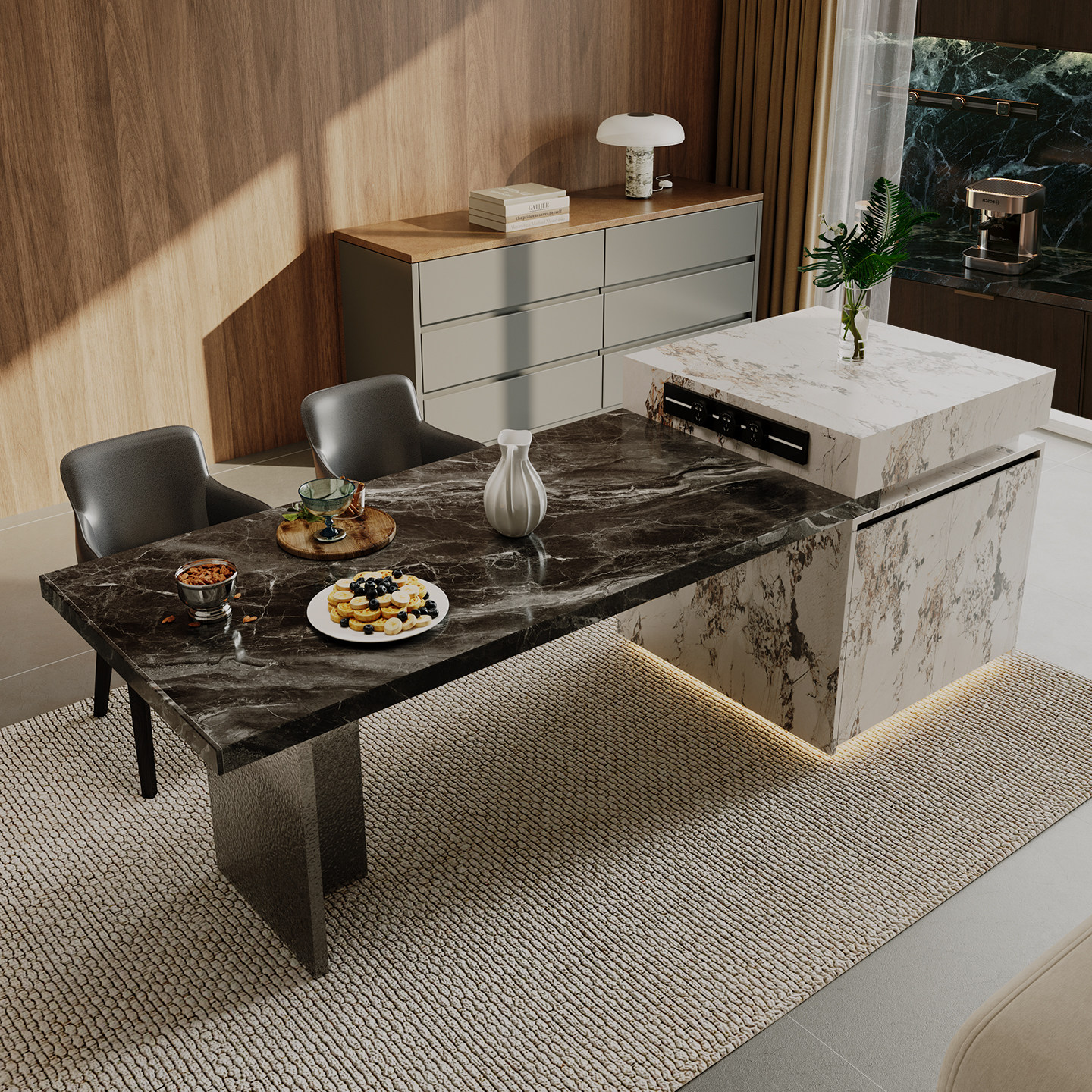 简桌岛台餐桌家用一体式导台意式极简可伸缩高级感带水槽中岛台,住宅家具,岛台餐桌,淘宝优惠券,粉丝福利购,淘宝优惠卷