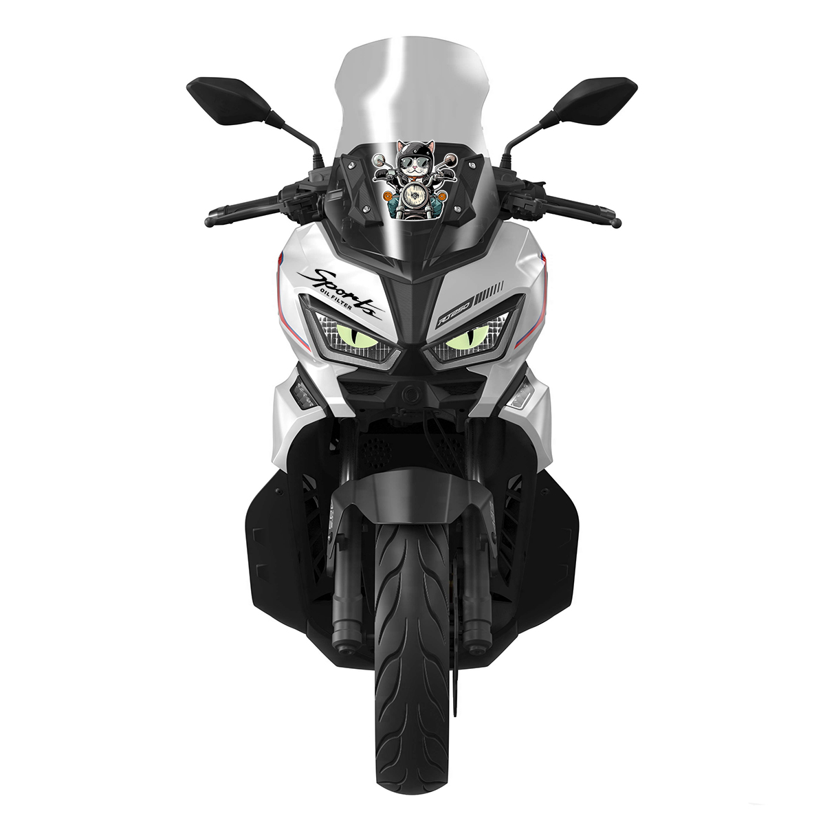 适用于赛科龙RT250踏板个性车头拉花改装饰夜光眼睛风挡防水贴纸