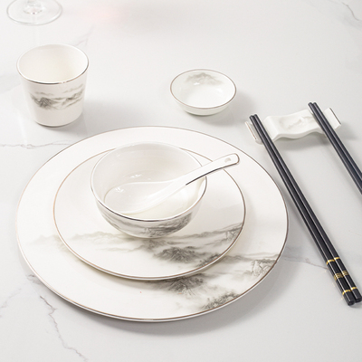 高档酒店摆台餐具套装新中式山水酒楼餐厅饭店会所招待碗碟套装