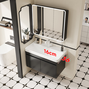 帝王洁具窄边浴室柜黑色全铝洗脸盆柜组合陶瓷盆超窄宽36CM洗漱台