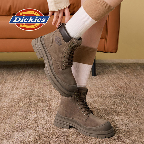 Dickies马丁靴女秋冬新款美拉德复古短靴女厚底增高工装靴单靴女