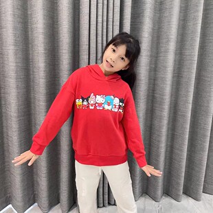 瑕疵外贸原单薄绒卫衣女童hello kitty衣服儿童红色卫衣连帽外套
